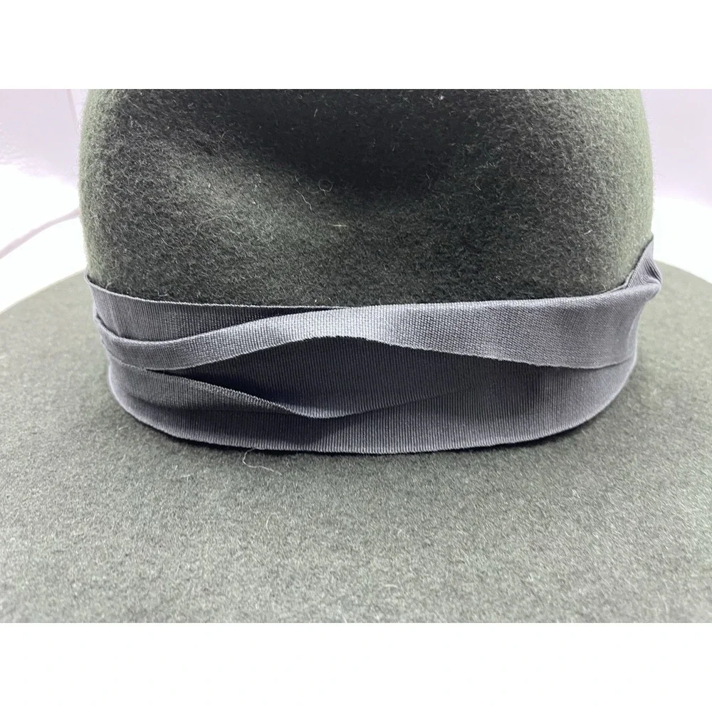Vtg Forest Green 100% Wool Wide‎ Brim Fedora Hat Ribbon Band Indie Dark Academia